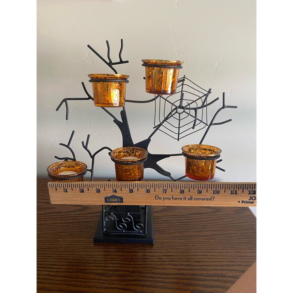 Black Metal Tea Light Halloween Tree with Glass Votives Decoration - Picture 5 of 5
